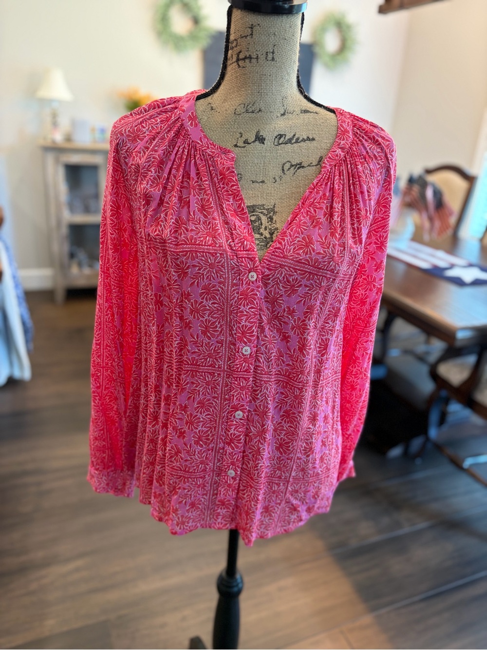 Vineyard Vines Pink Printed Button-Front Women's Blouse